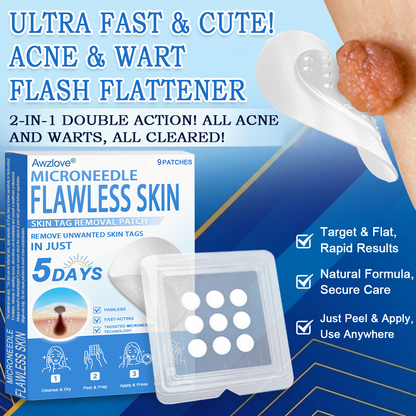 📌 Awzlove® 2-in-1 Microneedle & Hydrocolloid Patch | Raised Moles,Acne,  Flat Warts & Skin Tags Remover | Improves Wrinkles, Scars & Blemishes | Invisible Star Pimple Patches for Face & Body | 🎁