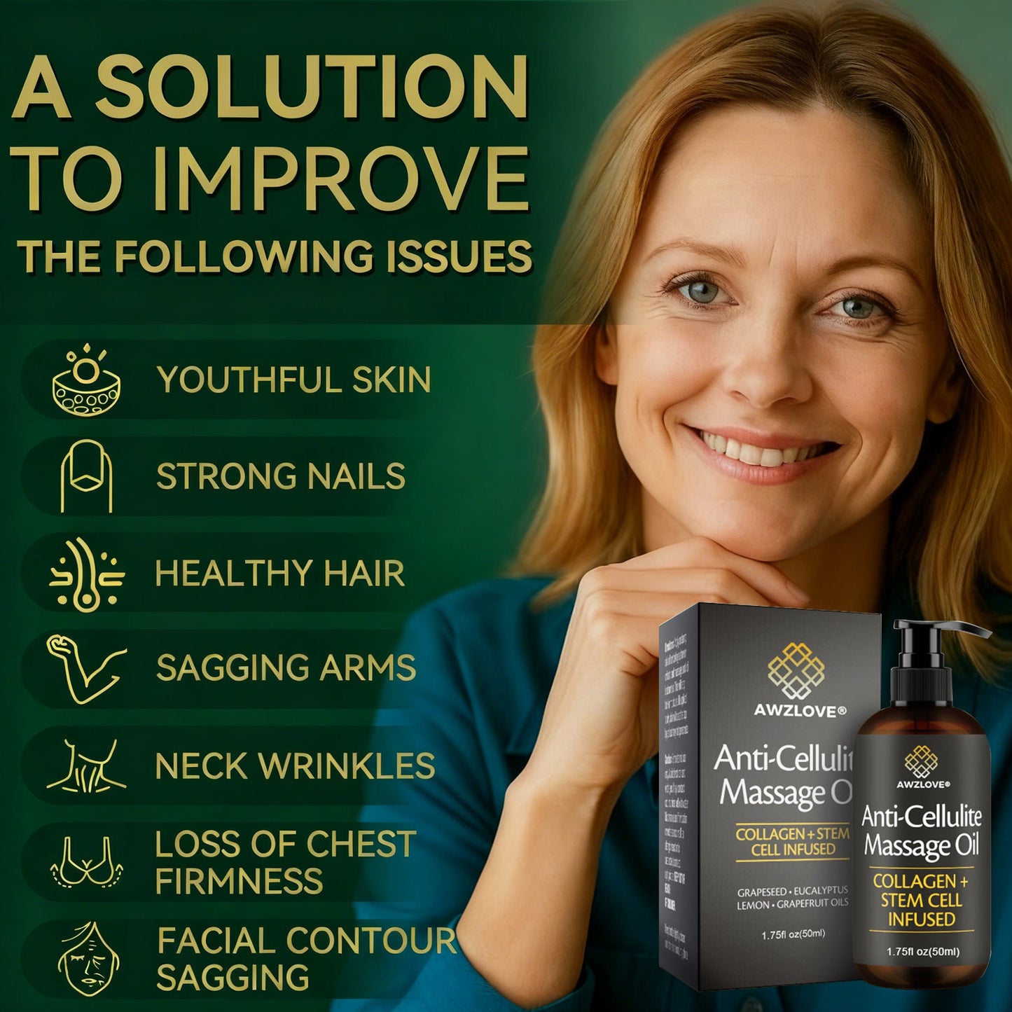 Awzlove® Luxurious Collagen & Stem Cell Anti-Cellulite Massage Oil (🔥70% Off for a Limited Time!) 🌻🌻