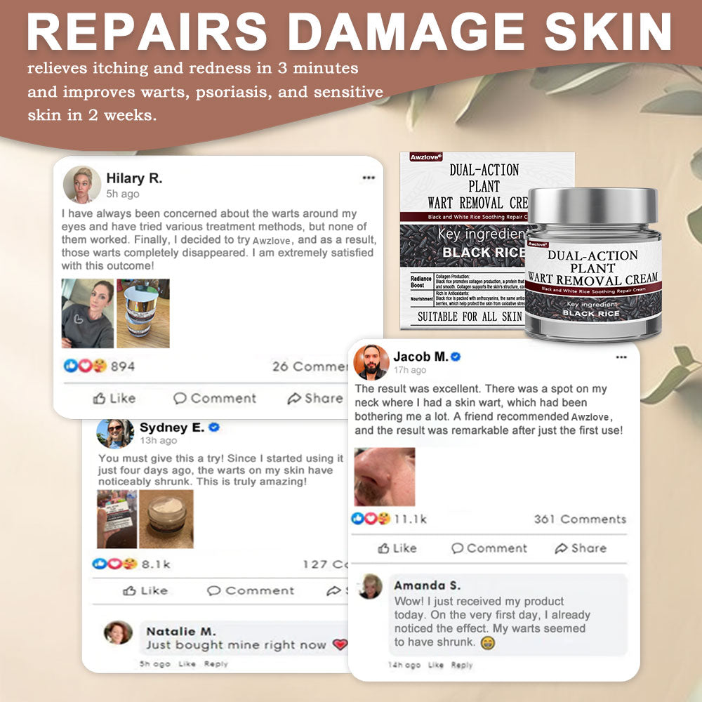 Awzlove® Black Rice Skin Repair Essence Cream ⚕️ TGA Certified (Removes warts and skin growths, improves keratin buildup and seborrheic dermatitis, follicular keratosis, age spots, and bruising)